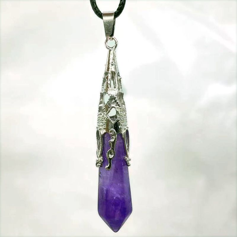 Colliers rétro bijoux cristal naturel gemme alliage pendule hexagonal Morning Glory pendentif simple pendentif collier_voghion.com