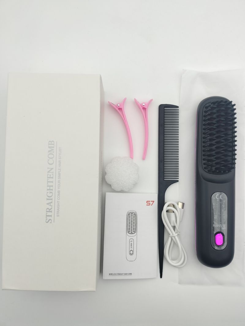 Wireless Ionic Hair Straightener Brush - Ceramic Heating & 2-In-1 Styling (Rechargeable Fast Heating Frizz-Free Hair)_voghion.com