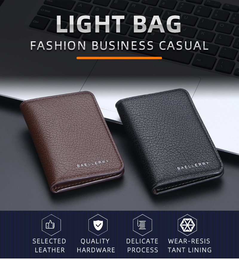 Portafoglio da uomo nuovo Baellerry cross-border semplice porta carte multi porta carte aperto in morbida pelle litchi_voghion.com
