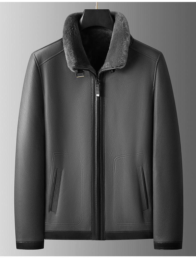 Genuine Shearling Leather Jacket – Men's Winter Coat With Raw Wool Lining (170-195, Black/Gray)_voghion.com