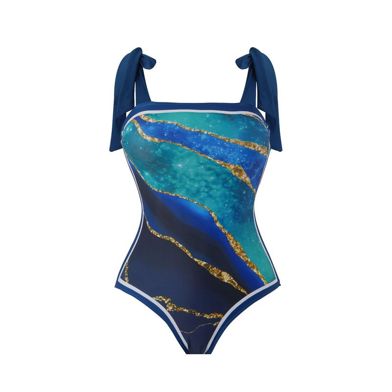 Damenbekleidung Retro Bedruckter Badeanzug Konservativer Einteiler Chiffonbluse Zweiteiliger Badeanzug_voghion.com