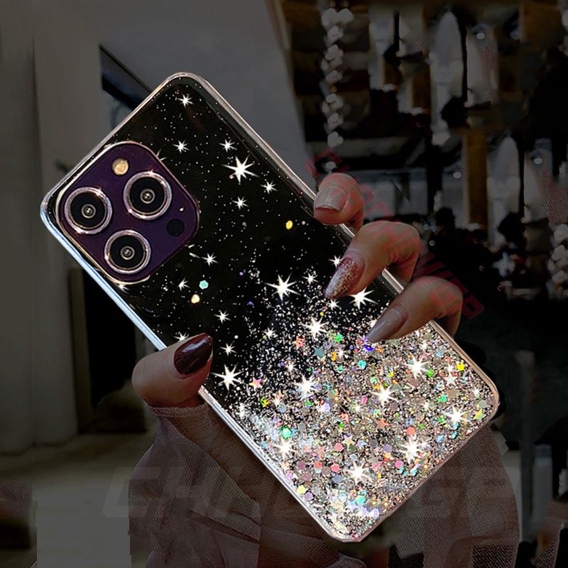 Silikonska maskica s gradijentom i svjetlucavim blistavima za iPhone 14 13 12 11 Pro Max X XR XS Max 7 6 8 Plus, luksuzna prozirna maskica sa zvijezdama_voghion.com