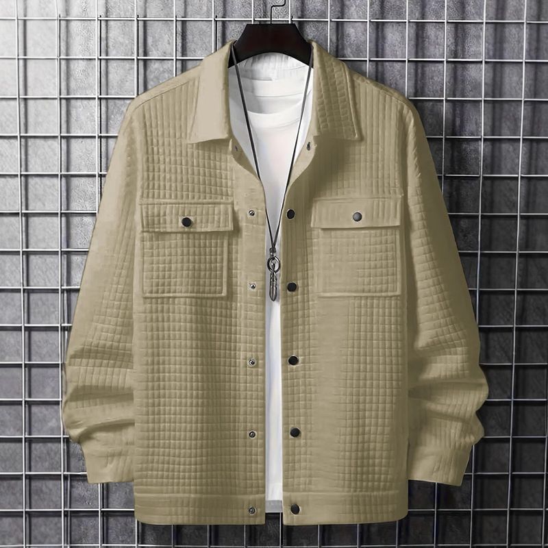 Ropa de hombre Primavera y otoño Camisa de abrigo holgada informal de cuadros pequeños de jacquard para hombre_voghion.com