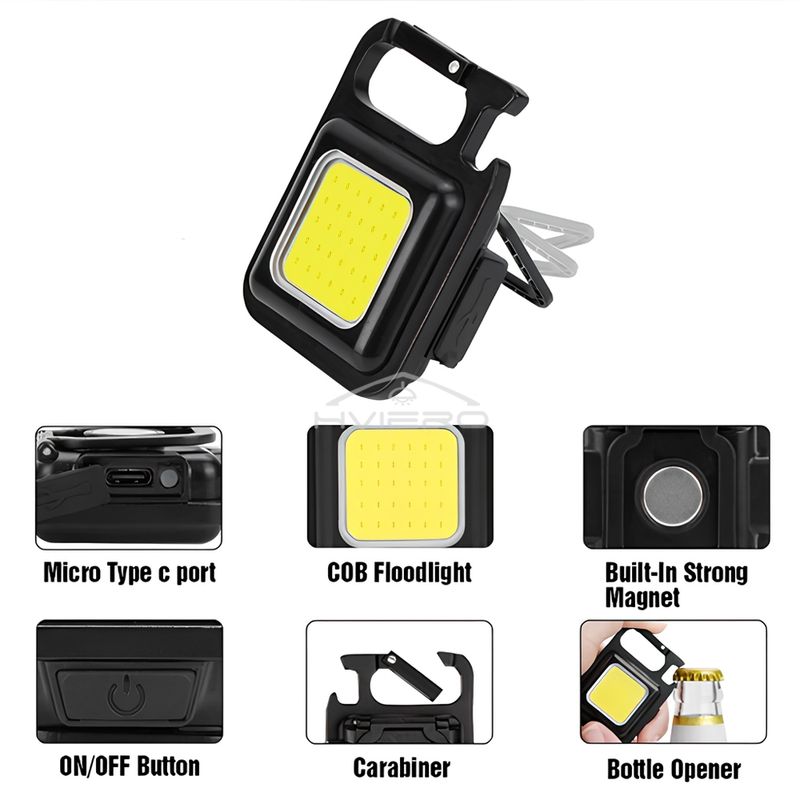 COB Work Light Flashlamp Mini Flashlight Keychain Carry LED Waterproof USB Charge Convenient Emergency Outdoor Lighting Camping_voghion.com