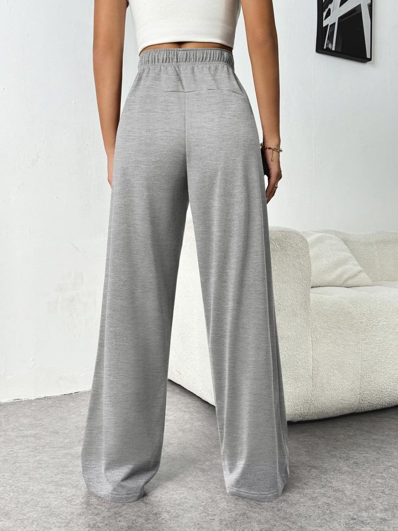 Nuovi pantaloni elastici in vita con tasche laterali, pantaloni della tuta larghi in pile spesso, taglio dritto, tinta unita, pantaloni lunghi da donna_voghion.com