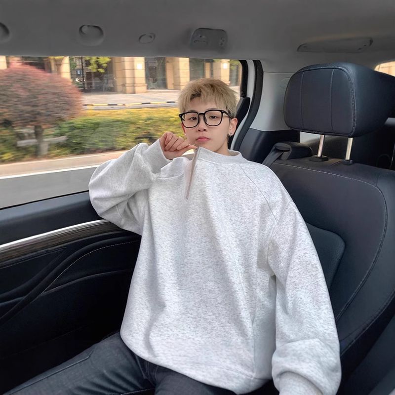 Zipper Splicing Niche Design Hoodie Men's Loose Round Neck Pullover Top Jacket Trendy_voghion.com