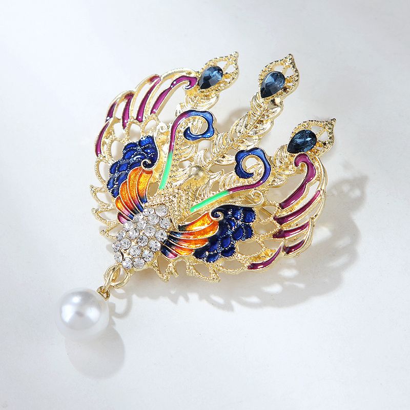 Uccelli retrò in stile cinese che rendono omaggio alla fenice, spilla in lega di fenice smaltata di lusso, accessori per abiti eleganti da donna_voghion.com