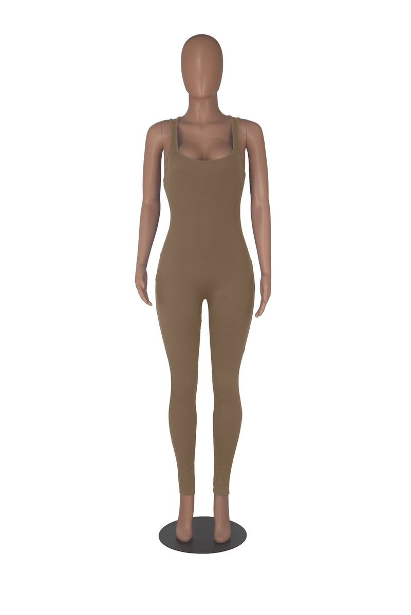 Women's jumpsuit solid color high waist tight exercise yoga jumpsuit_voghion.com
