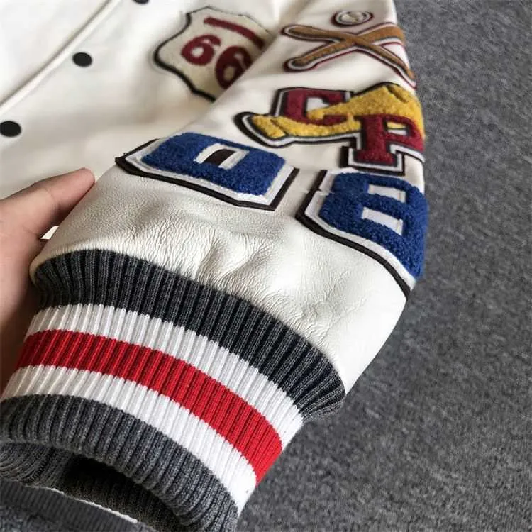 Jacken Neue Herren-Lederjacke im explosiven Stil mit mehreren Buchstaben, weißer Baseball-Trikot, Vintage-Lederjacke, schwere Industrie_voghion.com