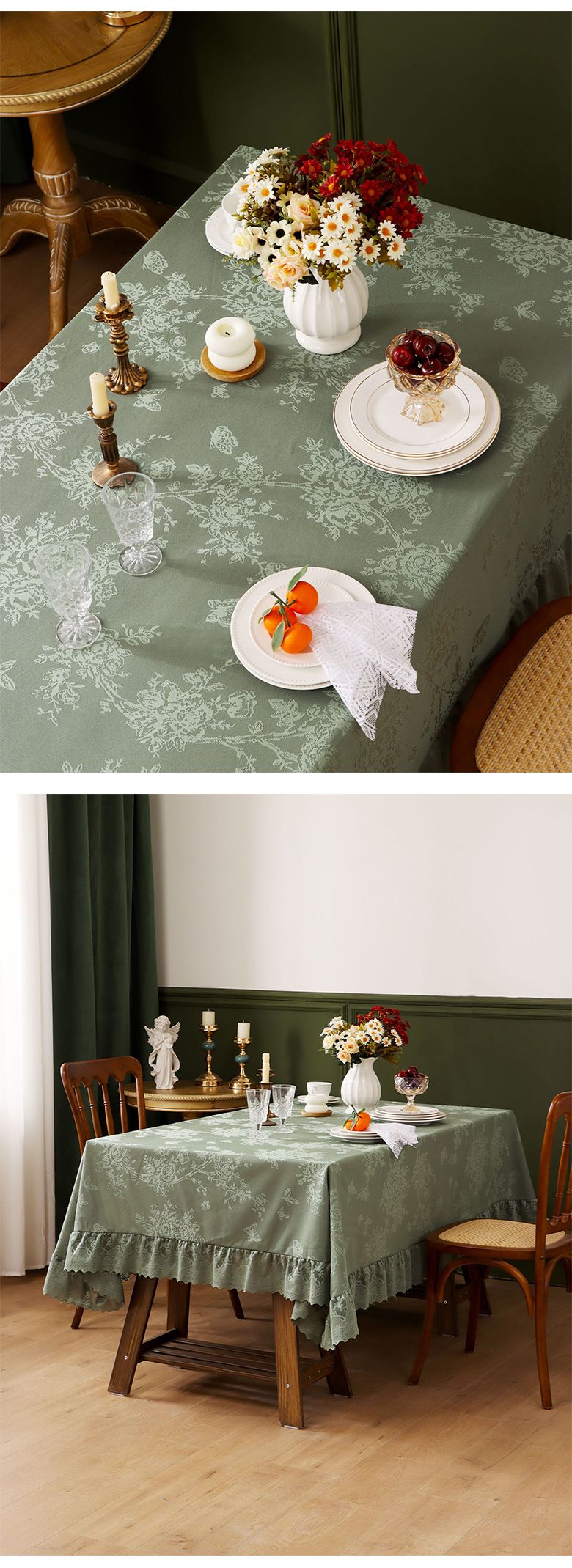 Hochwertige Tischdecke aus Polyester mit Spitzenbesatz – Verdickter Rüschensaum, öl-/rutschfest, mehrere Größen (140 x 100 bis 260 cm) für Bauernessen und Veranstaltungen_voghion.com