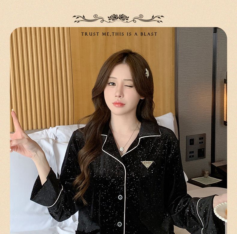 UnterwäscheNeuer Stil Gold Samt Pyjamas Für Frauen Frühling Und Herbst Lange Ärmel Herbst Und Winter Hause Kleidung_voghion.com