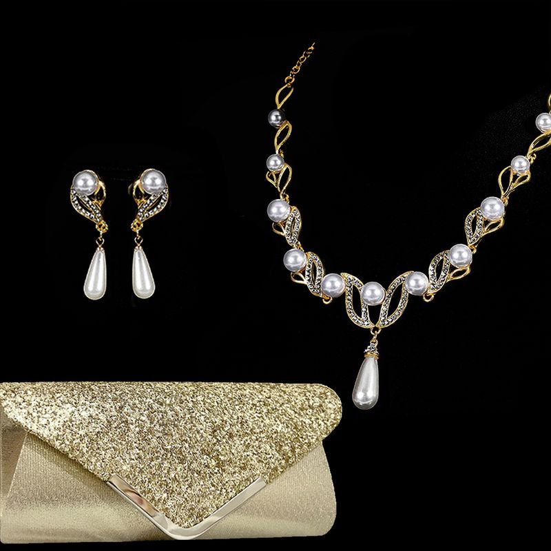 Dam Aftonväskor Handväska Pärlhalsband Modeaccessoarer Set Örhängen Choker Middagsväska 3 delar_voghion.com