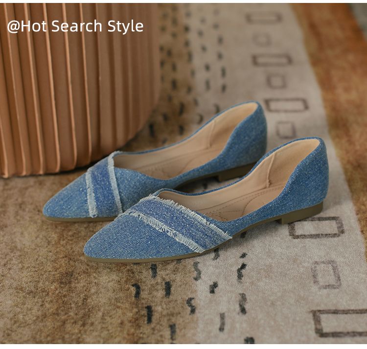 2025 New Arrival Flats Pointed Toe Low-Cut Denim Single-Layer Women's Slip-on Easiest For Match Soft Bottom Smart Flat_voghion.com