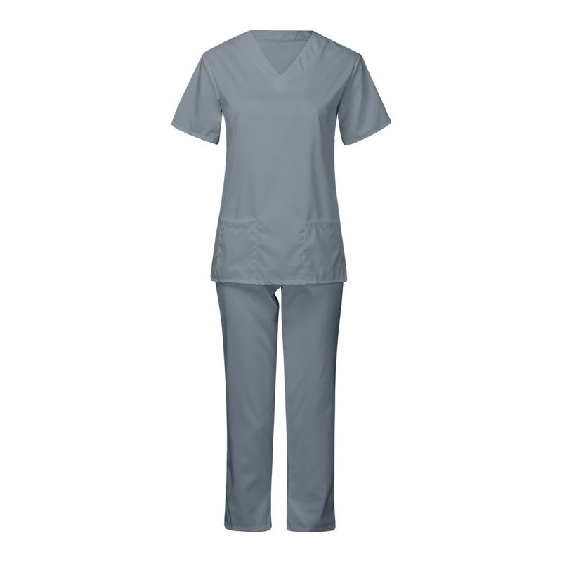 Vêtements pour femmes nouvelle couleur unie poche col en V uniforme de travail infirmier uniforme d'infirmière uniforme d'infirmière costume deux pièces femme_voghion.com