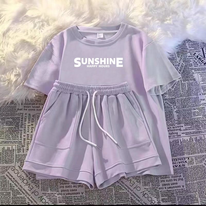 Ensemble deux pièces décontracté en soie de lait, imprimé été, nouveau style, short coréen ample, haut à manches courtes, tenue de sport_voghion.com