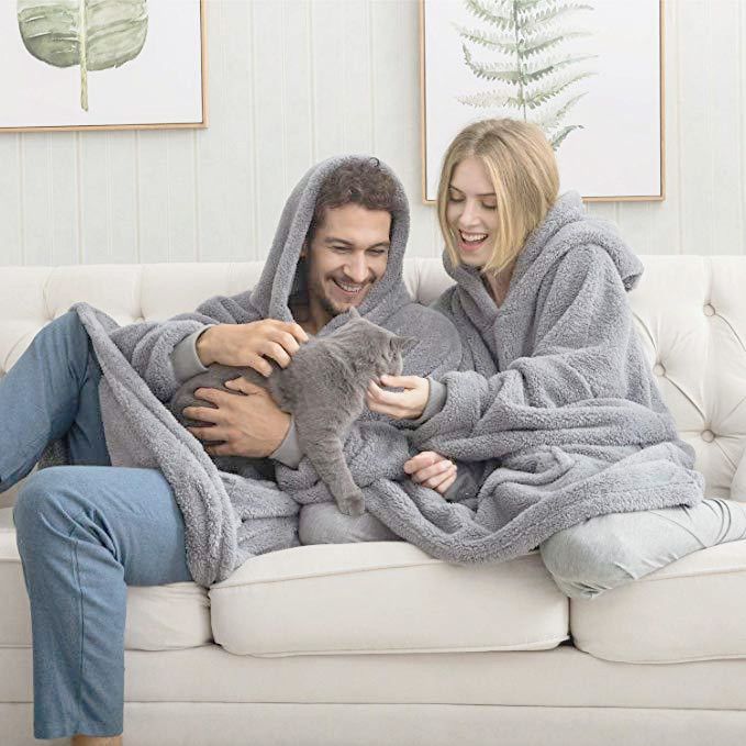 Loose Double Sided Fleece Blanket Couple Style Parent Child Wear Home Clothes_voghion.com