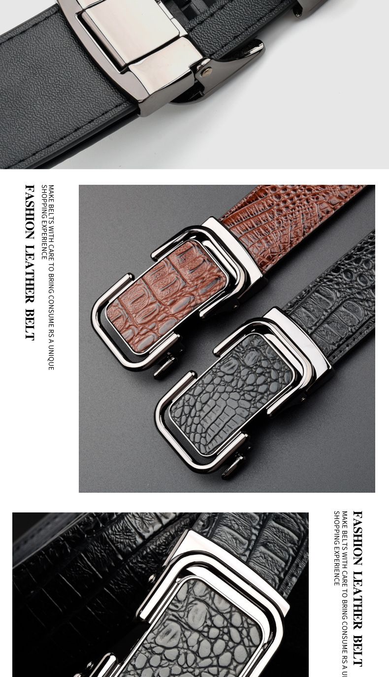 2024 Nyt bælte til mænd Luksuriøst bælte med krokodillemønster Automatisk spænde Moderigtigt temperament herrebælte_voghion.com
