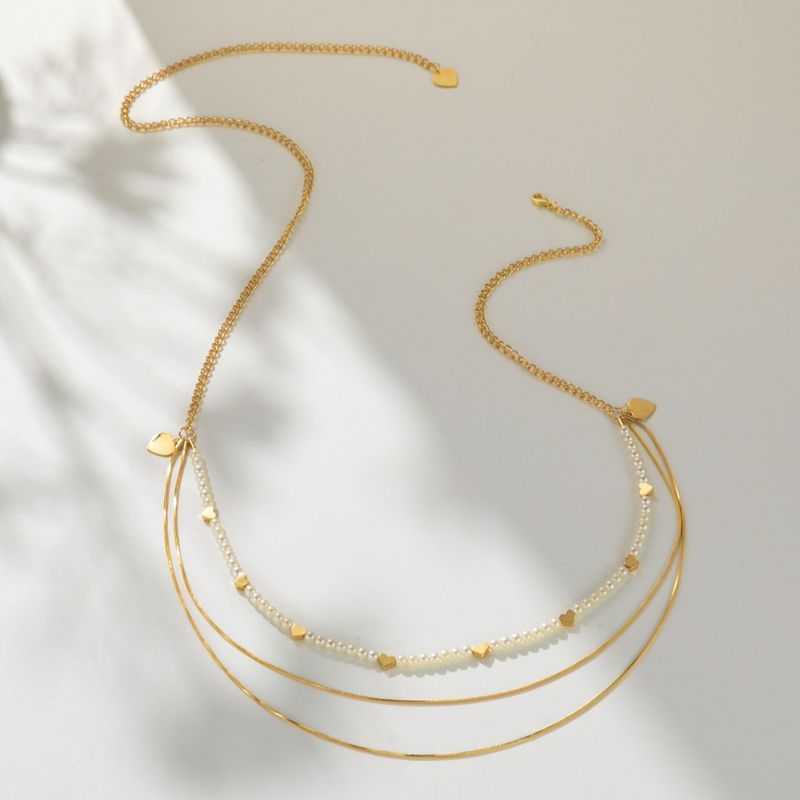 Pearl Ing Peach Heart Three Layer Waist Simple Ladies Street Shooting Body Chain_voghion.com