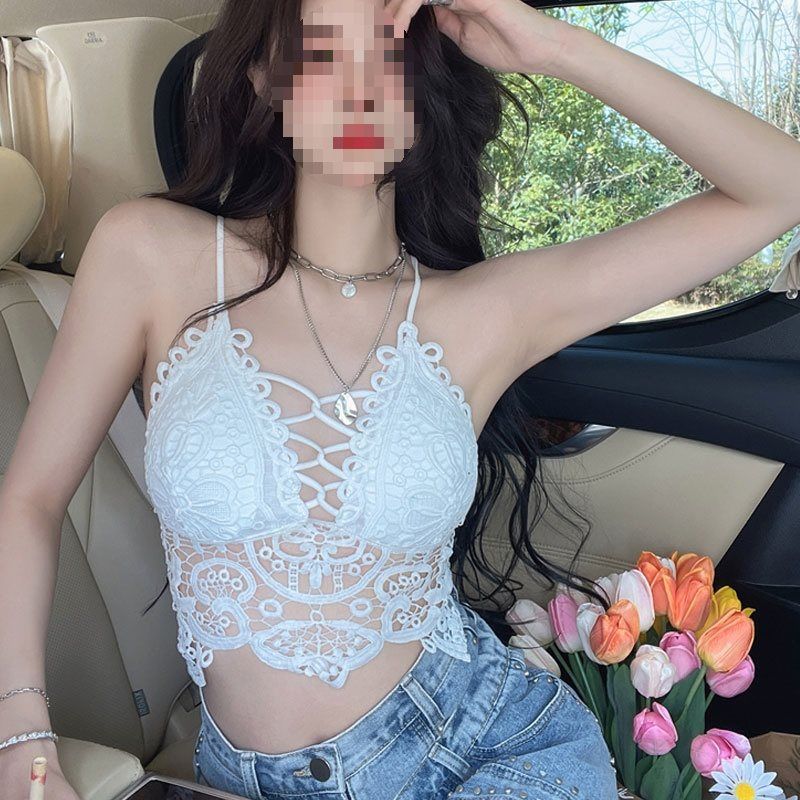 Göğüs Pedli Seksi Atlet Yelek Tanrıça Tarzı İç Giyim Tığ İşi Oymalı Güzel Sırt İç Çamaşırı_voghion.com