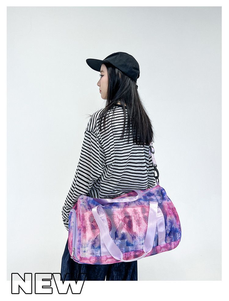 Tie Dyed Mesh Travel Bag Beach Vacation Large Capacity Mesh Bag Travel Bag Mesh Backpack_voghion.com