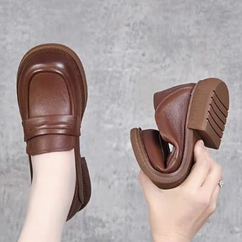Thick Soft Sole JK Small Leather Loafers High British Style 2024 Spring Versatile Women's Shoes Low Heel Comfortable_voghion.com