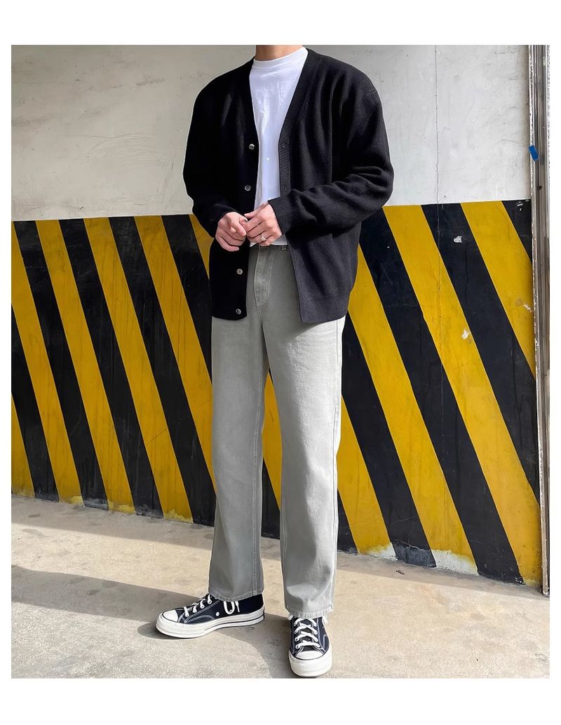 Men's Solid V-Neck Knit Cardigan - Lightweight Open Front Sweater For Autumn, Casual Loose Fit, Versatile Styling_voghion.com