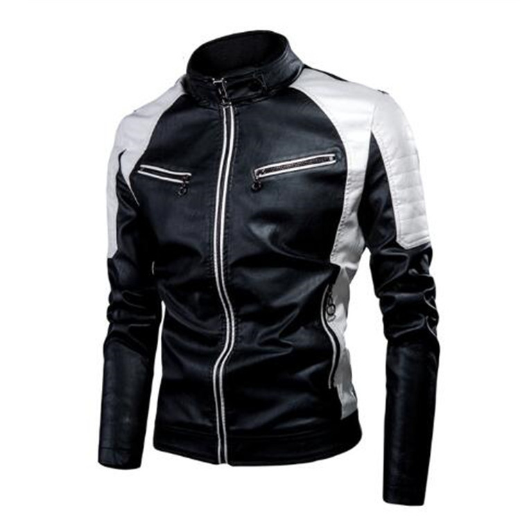 Men's Clothing leisure motorcycle patchwork leather jacket men's fashion stand up collar retro warm leather jacket_voghion.com