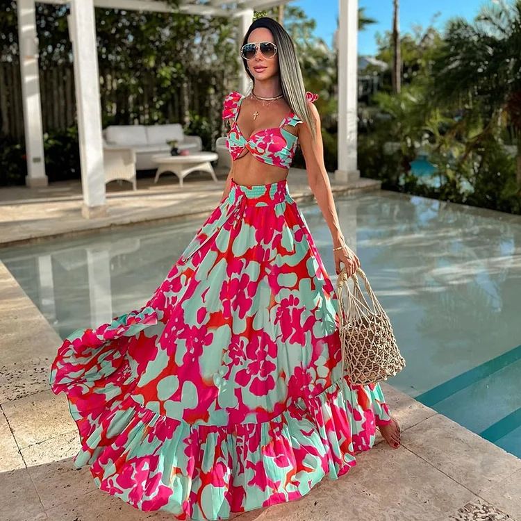 Bikini-Set mit hoher Taille für Damen – Zweiteiliger Badeanzug mit Rüschenmuster, geteiltes Design für den Strandurlaub_voghion.com