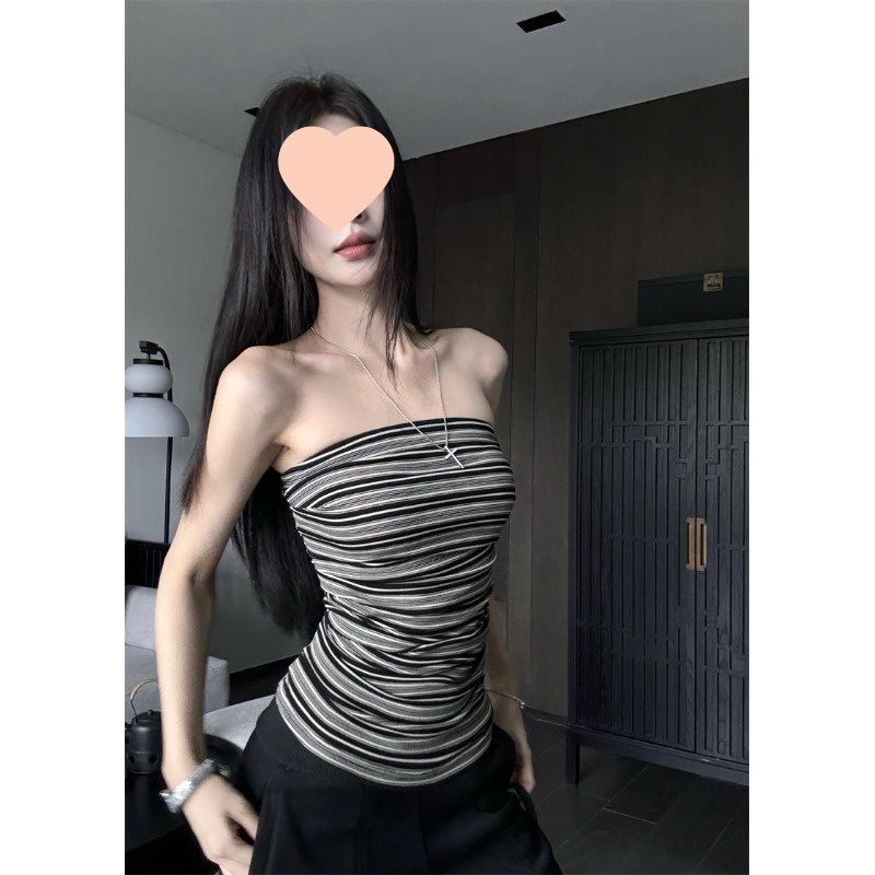 Farbblock-gestreifte Schlauchweste für Damen, Sommer, trägerlos, Brustwickel, Innen- und Außenbekleidung, sexy, enges, ärmelloses Top_voghion.com