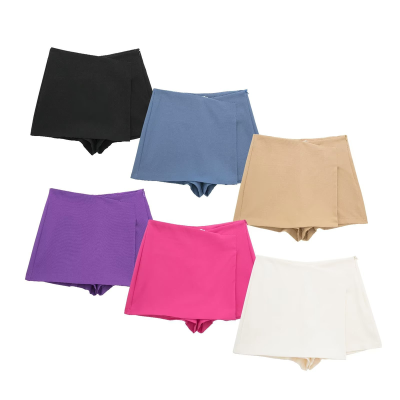 Womens' clothes new fashion solid color asymmetric slim culottes women's shorts A8YS7135_voghion.com