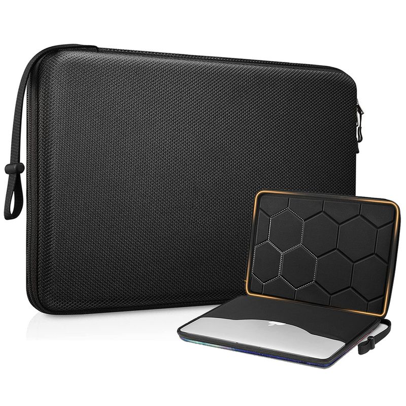 13 14 15,6 Zoll Laptop-Hülle, stoßfeste Computertasche, wasserdichte EVA-Schutzhülle, schwarz mit Riemen_voghion.com