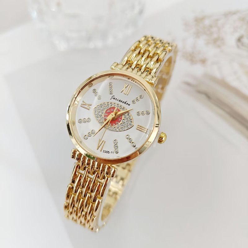 Relógio de pulso feminino com pulseira de quartzo digital trevo de quatro folhas e borboleta_voghion.com