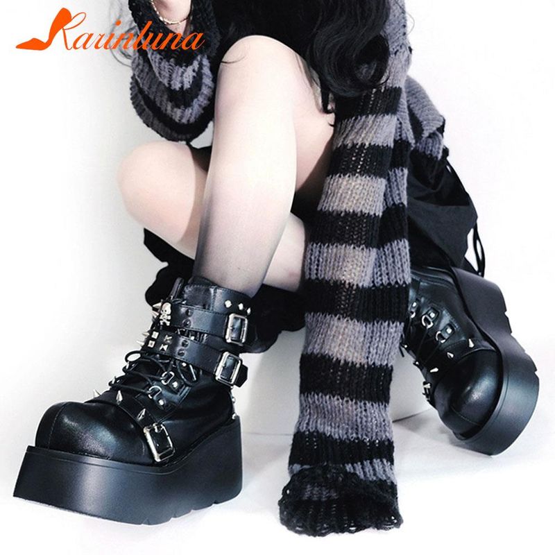 Punk Gothic Style Platform Mary Jean Shoes New Fashion Brand 2023 Spring Summer Round Toe Buckle-Sandals Boot Party Role-Play_voghion.com