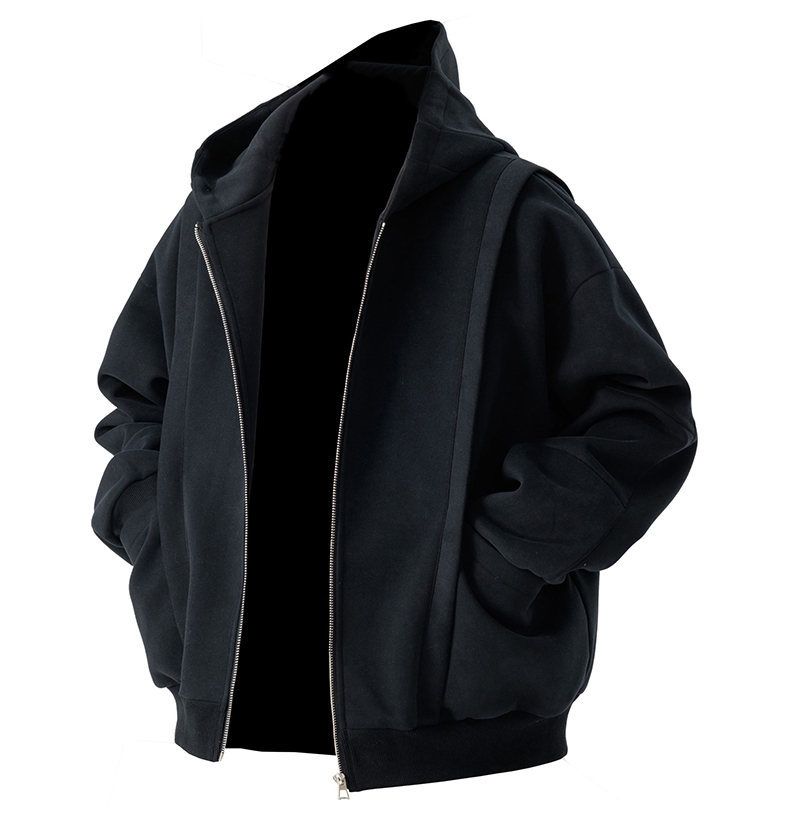 Sweat à capuche zippé rétro pour homme – Sweat-shirt oversize avec poche, doublure polaire légère, style streetwear décontracté pour l'automne et l'hiver_voghion.com