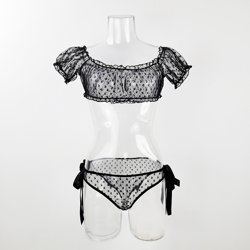 Women's Intimates Large Size One Shoulder Tube Top Sexy Lingerie Lace Pure Desire Bra Panties Two Piece Perspective Set_voghion.com