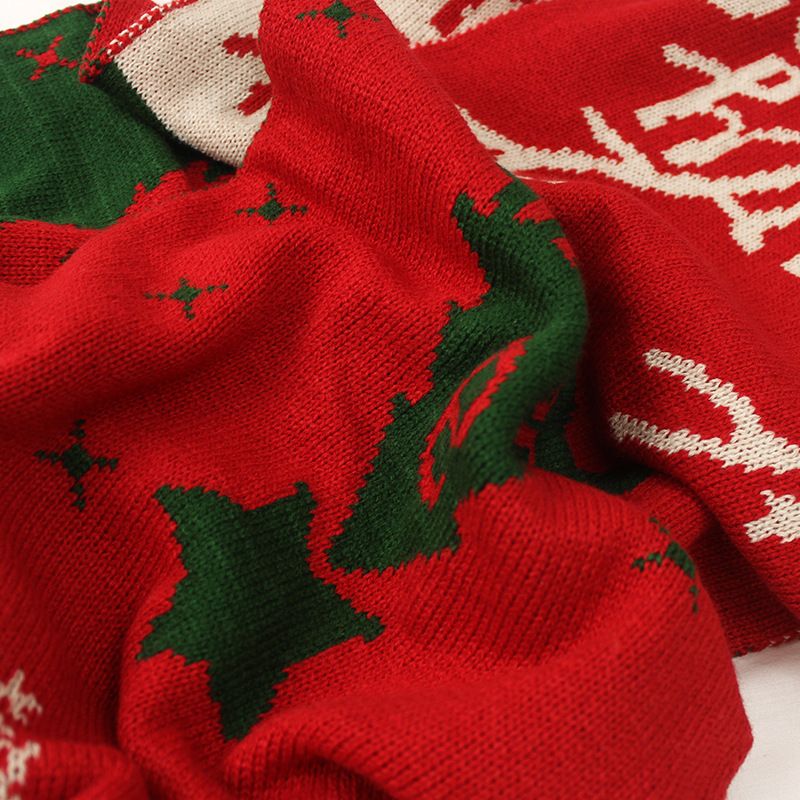 Deer Knitted Wool Women's Red Thick Warm Scarf Student Head Gift Green Christmas Snowman_voghion.com