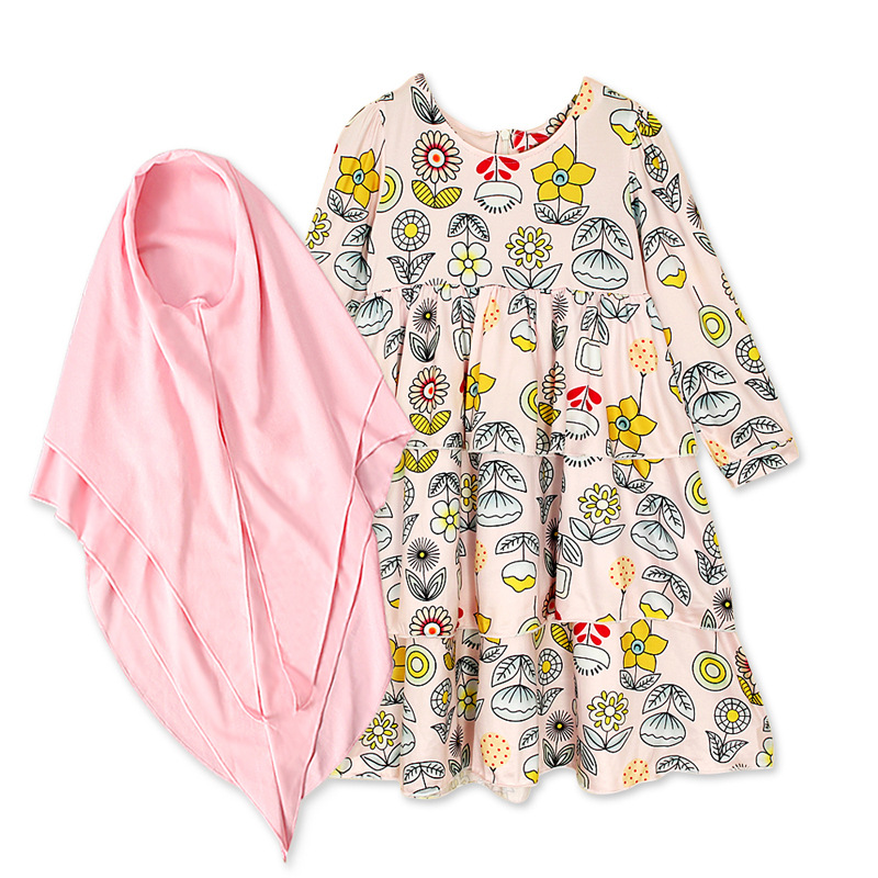 Babykleeder Kanner a Meedercher laangärmlech Blummenkleed Gottesdéngschtkleed + Kappduch zweedeeleg Kannerkleeder Ins_voghion.com