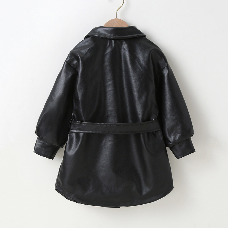 KIDS CLOTHES Trendy Girl Fashion Solid Color Jacket Korean Edition Stylish PU Women's Leather Coat_voghion.com