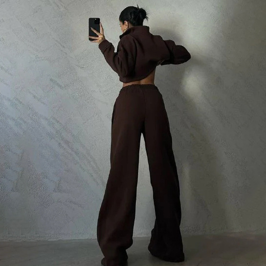 2025 Spring And Autumn New Women's Solid Color Round Neck Pullover Sleeve Sweatshirt Fashion Casual Long Pants Set_voghion.com