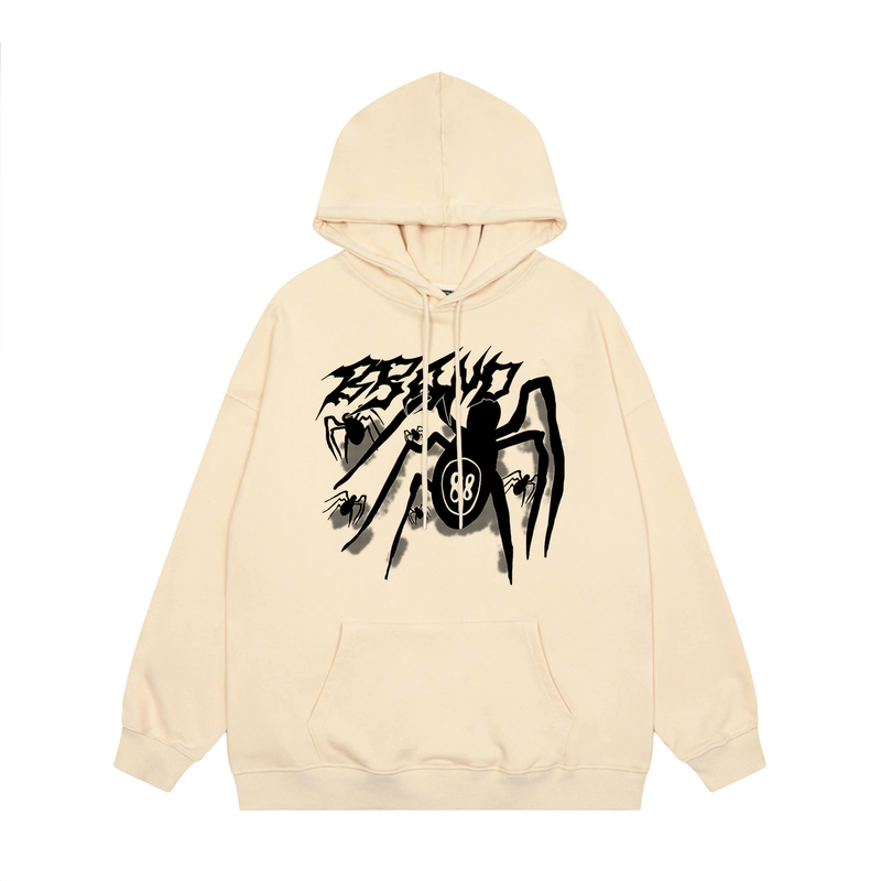 Felpa con cappuccio con stampa ragno all'ingrosso di abbigliamento maschile, unisex, primavera e autunno, con cappuccio largo_voghion.com