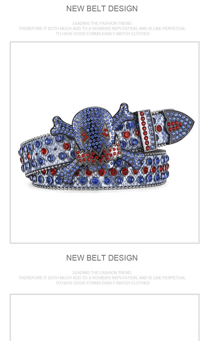 HOT Women's Jeans Skull Head Buckle Rhinestone Y2K Shiny Rivet Design Pu Artificial Diamond Punk Rock Men's Belt_voghion.com