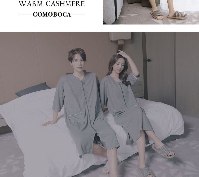 2023 New Waffle Zipper Nightgown Unisex Thin Home Wear Plus Size Pajamas 200 Jin_voghion.com
