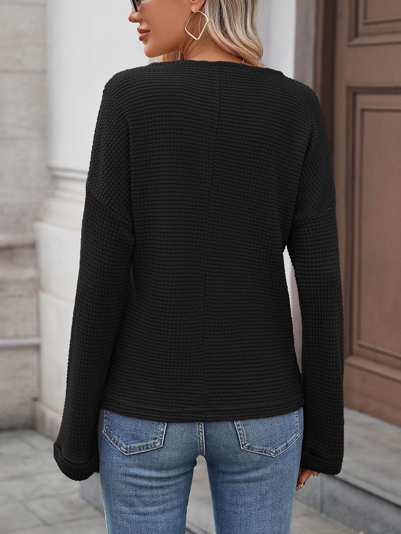 TK Women's Clothing 2025 Season New Autumn Striped Waffle Knit Top T-Shirt For Women_voghion.com