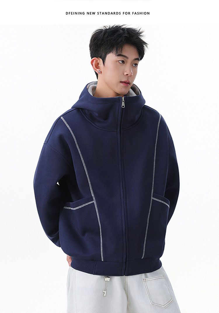 Men's Streetwear Heavyweight Hoodie | Oversized American Style Zip-Up With Contrast Stitching & Air-Layer Design_voghion.com