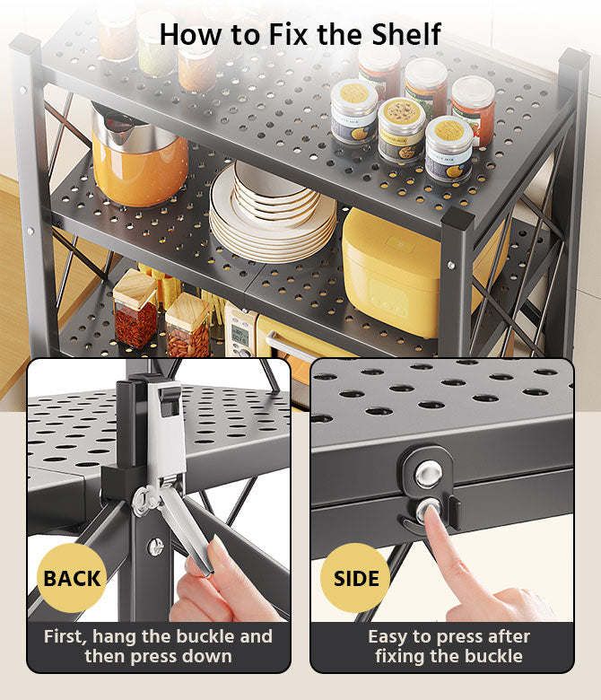 Joybos® 5 Tier Black Heavy Duty Foldable Metal Organizer Shelves with Wheels_voghion.com