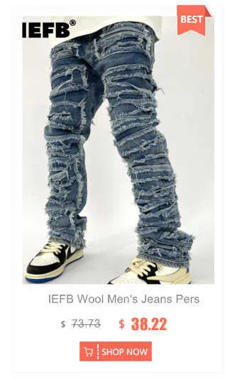 Men's Jeans IEFB /men's wear streetewar hip hop raw edge patchwork loose jeans male 2022 Autumn new straight denim pas_voghion.com