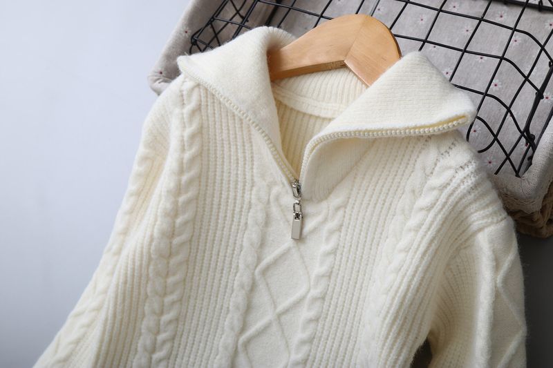 Halbreißverschluss Twisted Strickpullover für Mädchen für mittlere und große Kinder Herbst und Winter Kinderpullover Neue Kinderkleidung_voghion.com