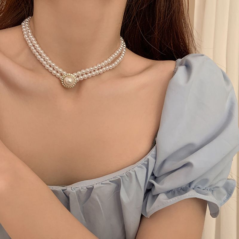 Dametilbehør Temperament Smykkesett Diamant dobbelt halskjedesett_voghion.com