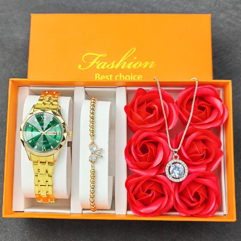 Conjunto de presente de relógio feminino, caixa da moda, pulseira de aço, mostrador pequeno, pulseira de relógio, colar_voghion.com