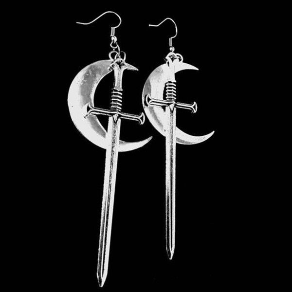Earrings hot sales Crescent Sword Earrings Ear Hook Gothic Jewelry Medieval Dagger Earrings_voghion.com